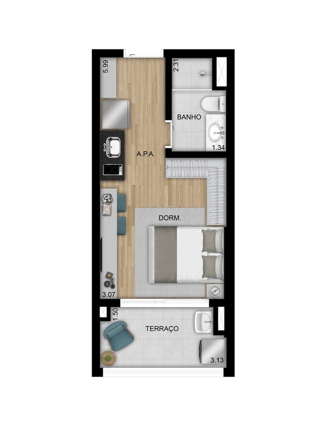 Planta — Studio de 24 a 33 m², Residences