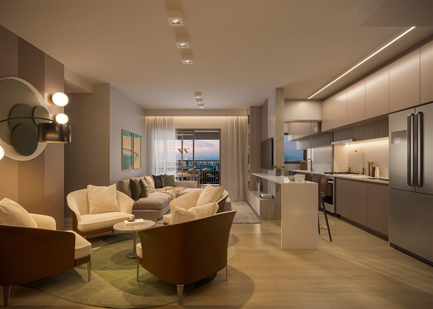 Living do apartamento decorado de 108 m², 3 suítes com lavabo, padrão, Residences