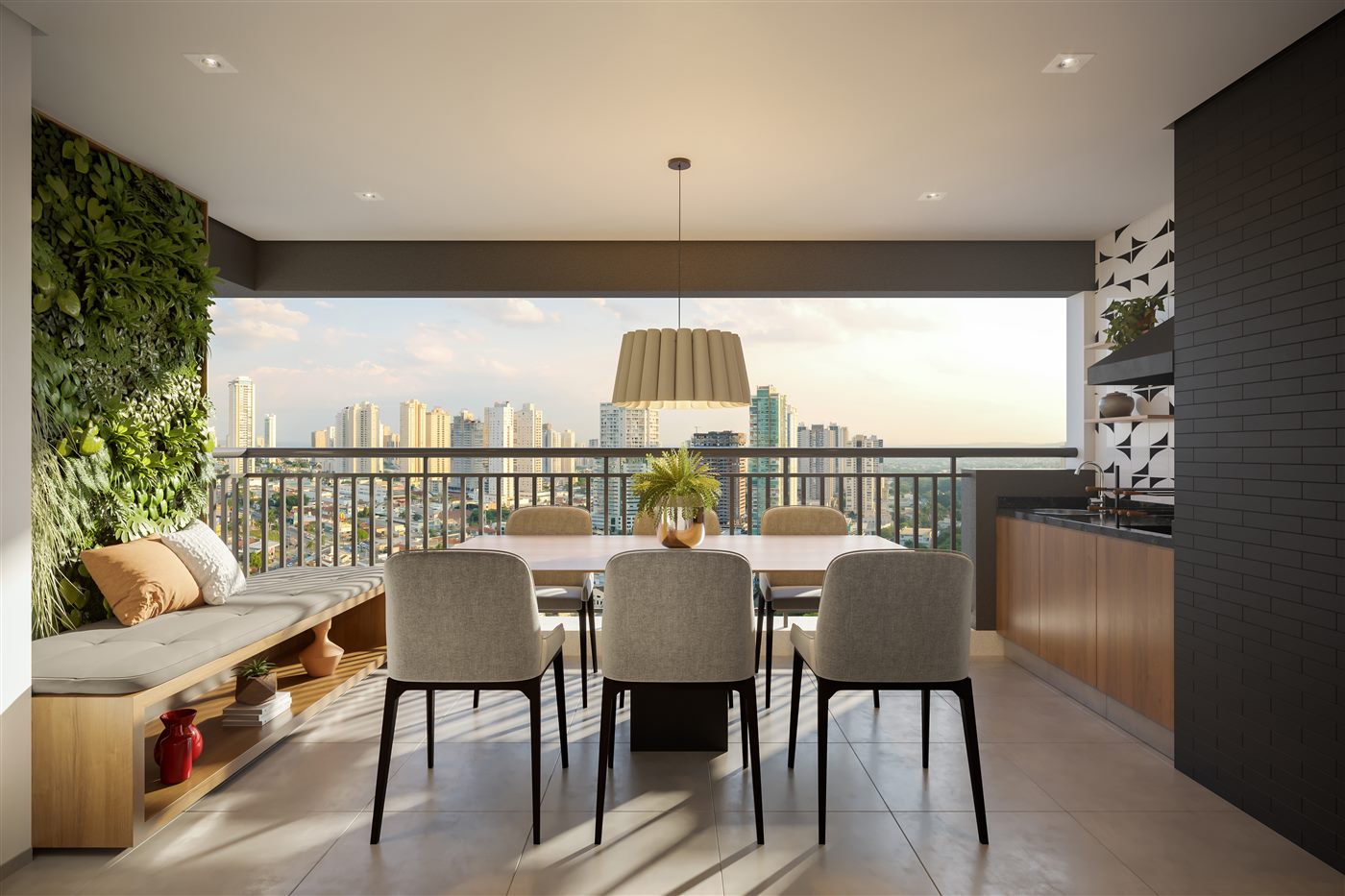 Terraço do apartamento decorado de 69 m², 2 dormitórios (1 suíte), padrão, Residences