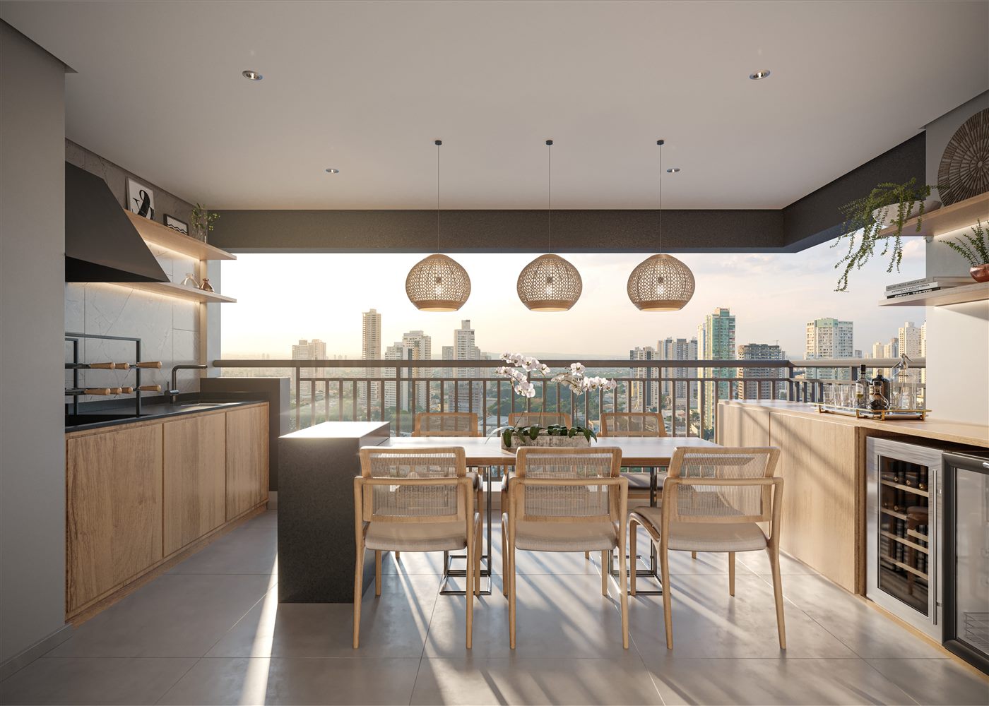 Terraço do apartamento decorado de 96 m², 3 dormitórios, opção ampliada, Residences