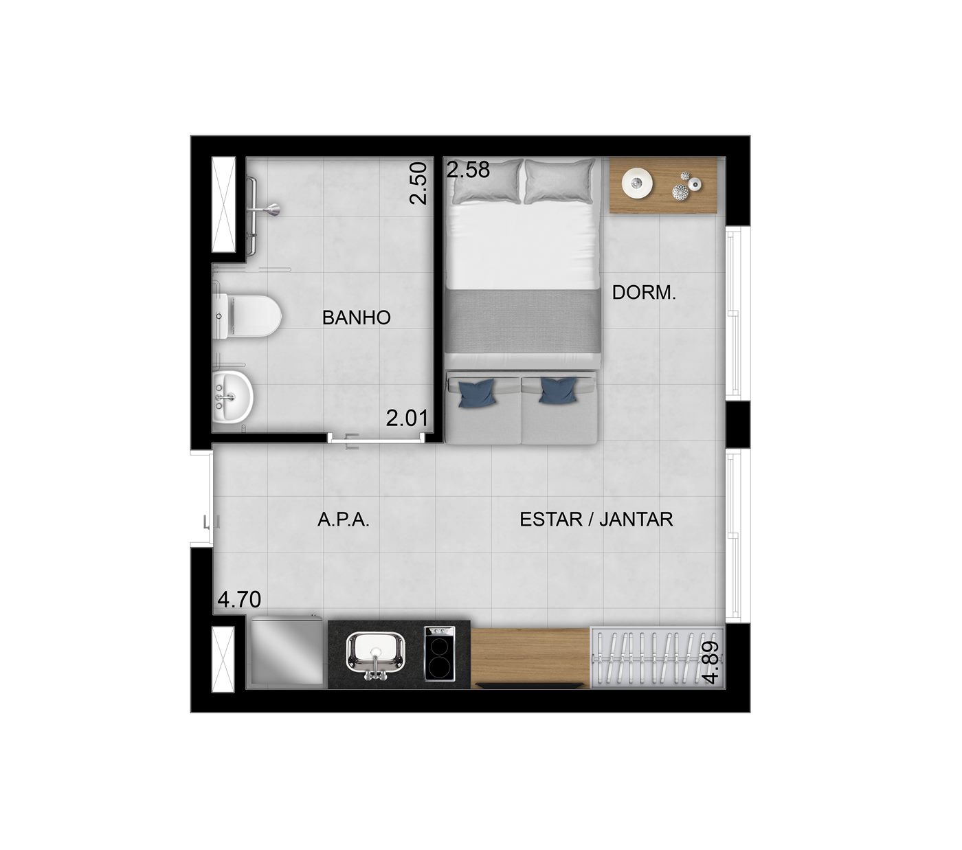 Planta — 25 m², Studio, Studios