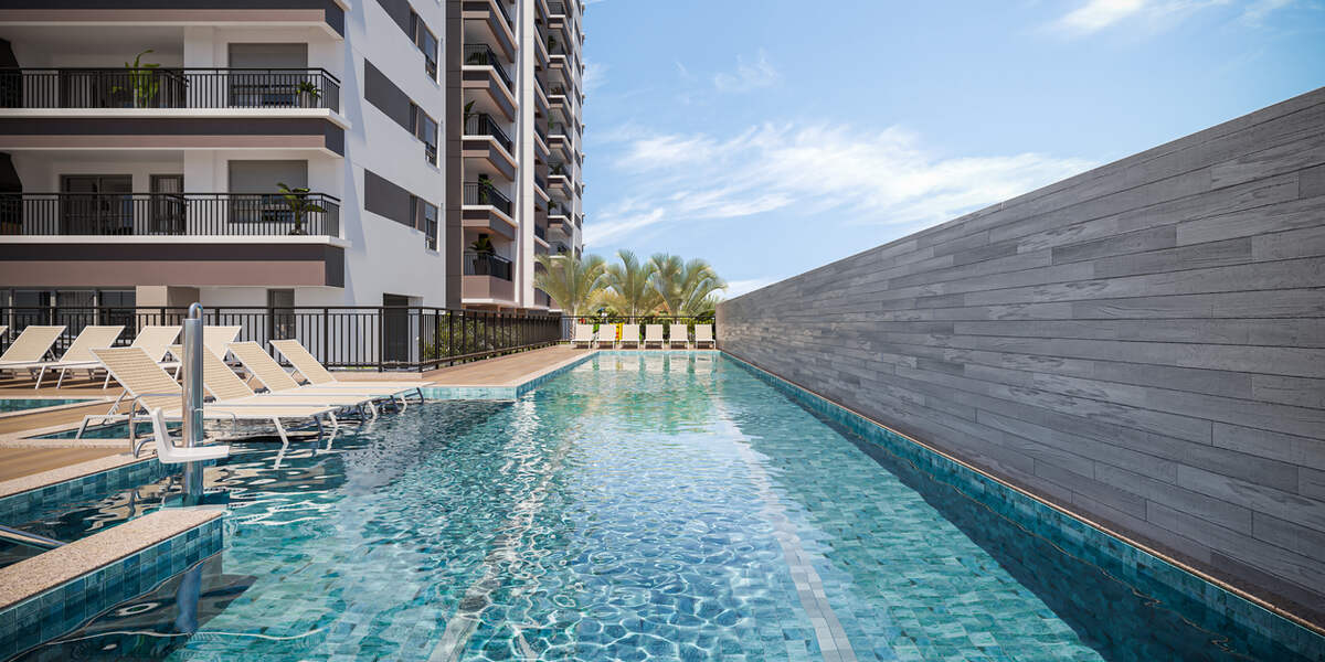 Piscina adulto com raia de 25m do Prisma Condomínio Clube Vila Ema