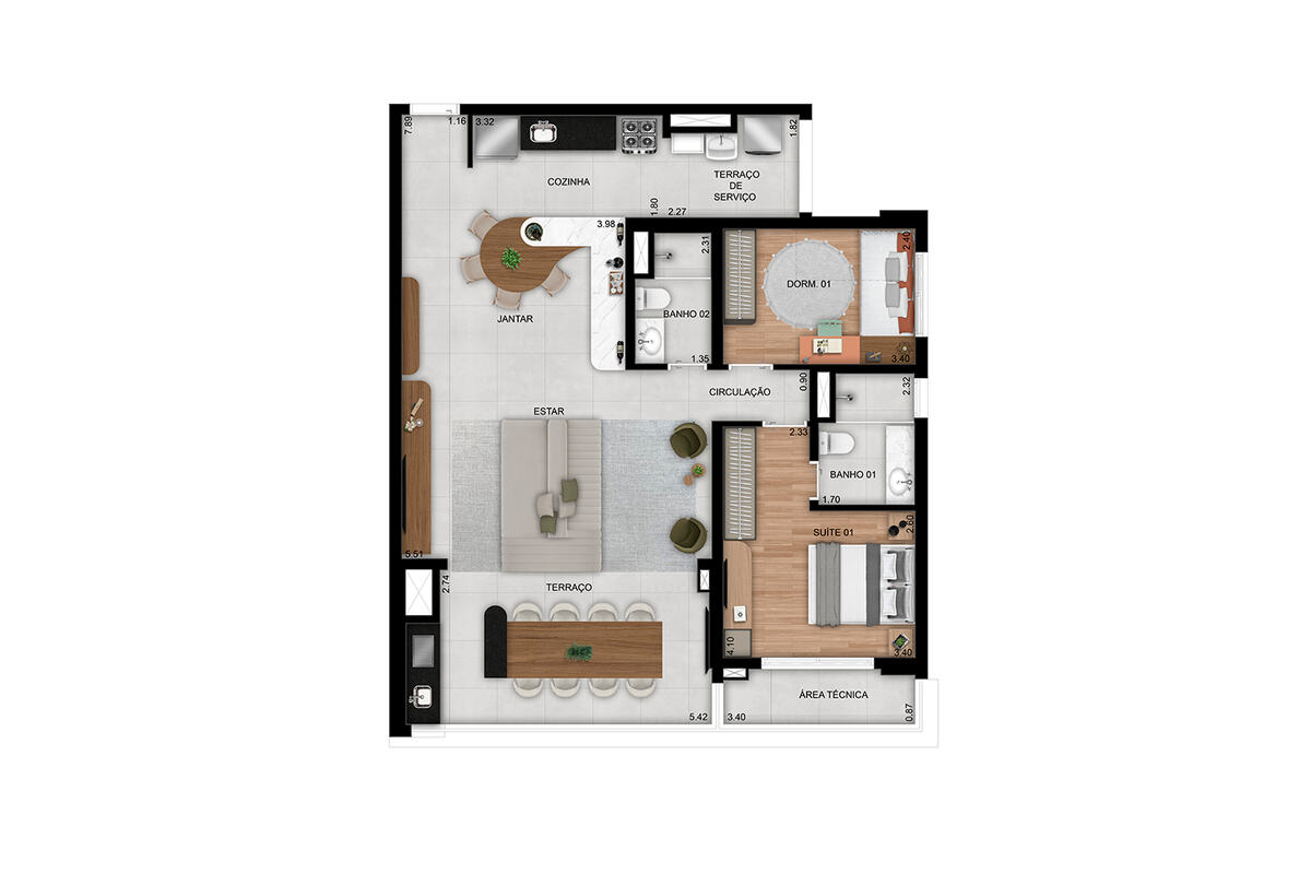 Planta 100 m², 2 dormitórios (1 suíte), opção ampliada, Prisma Condomínio Clube Vila Ema