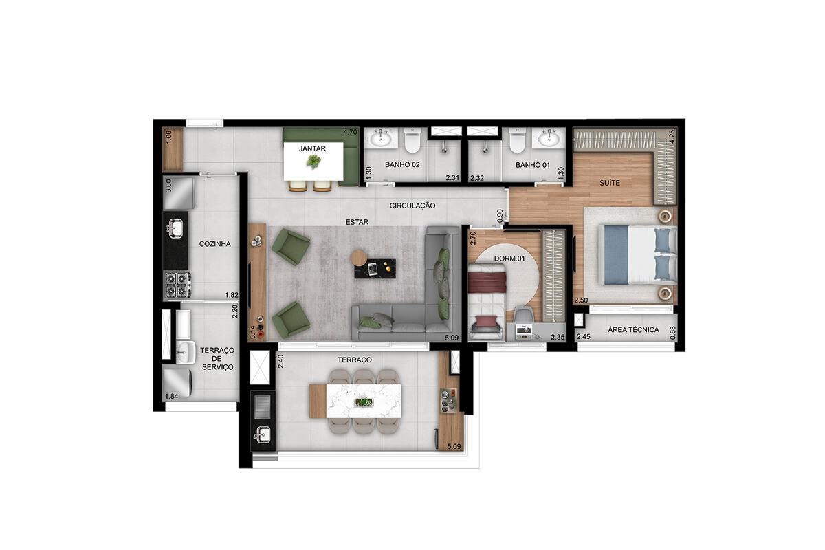 Planta 86 m², 2 dormitórios (1 suíte), opção ampliada, Prisma Condomínio Clube Vila Ema