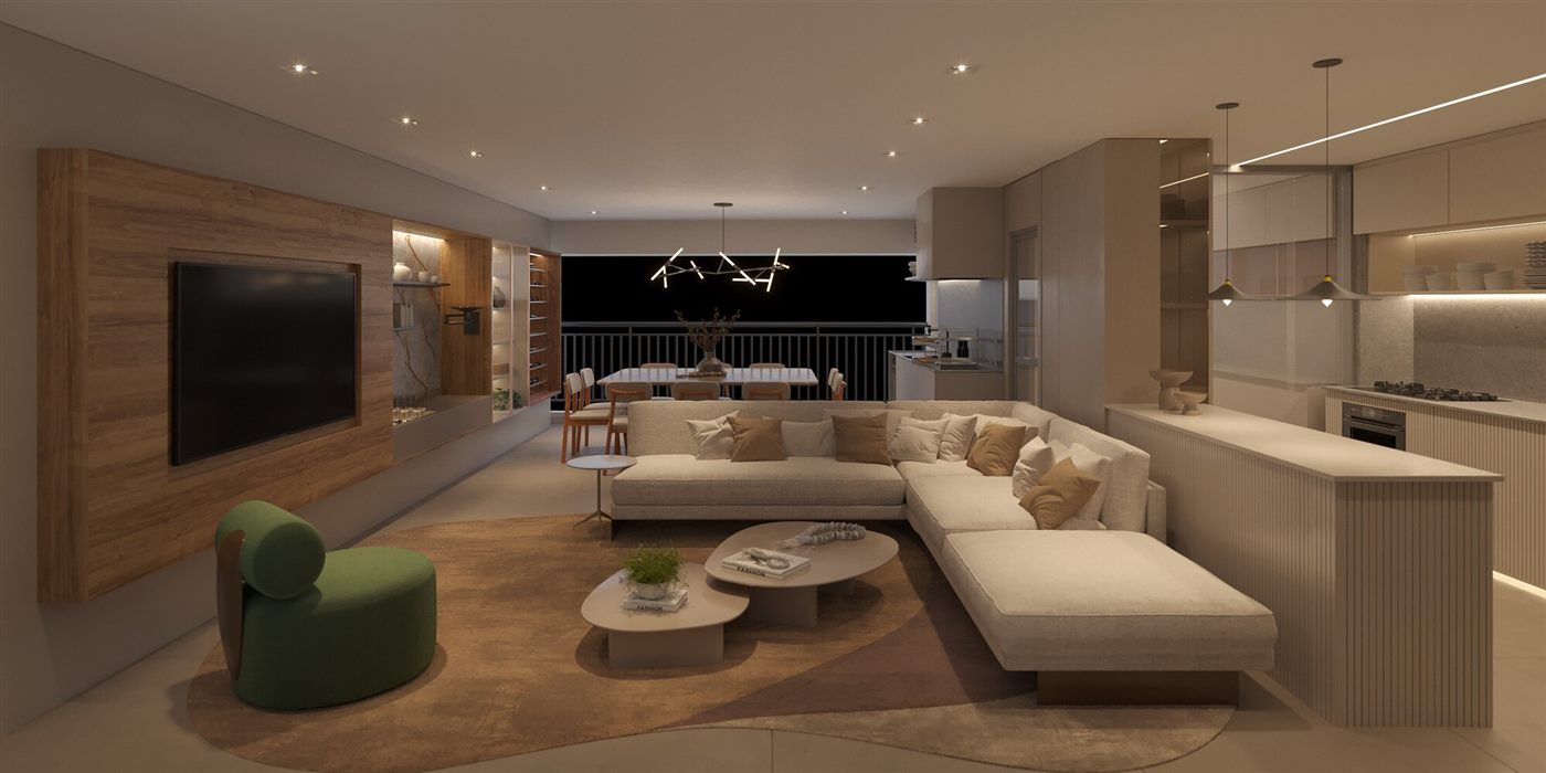 Living do apartamento decorado de 155 m², 3 suítes, The Grand Padre Adelino
