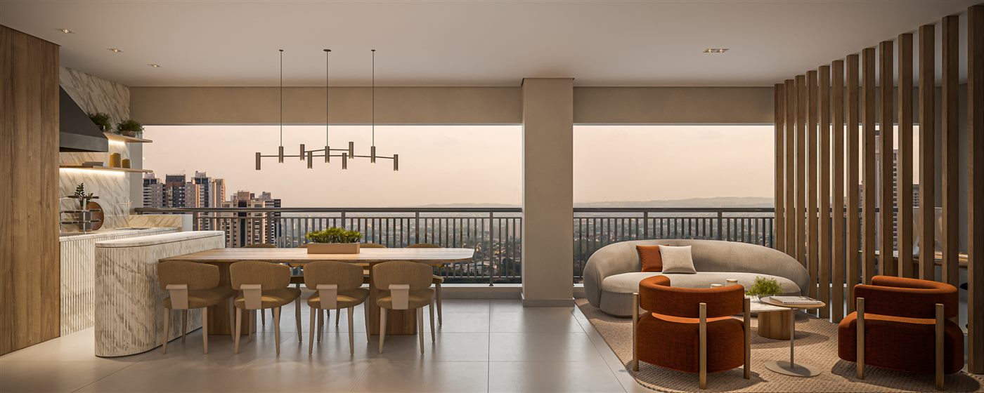 Terraço do apartamento decorado de 117 m², 3 dormitórios (1 suíte), The Grand Padre Adelino