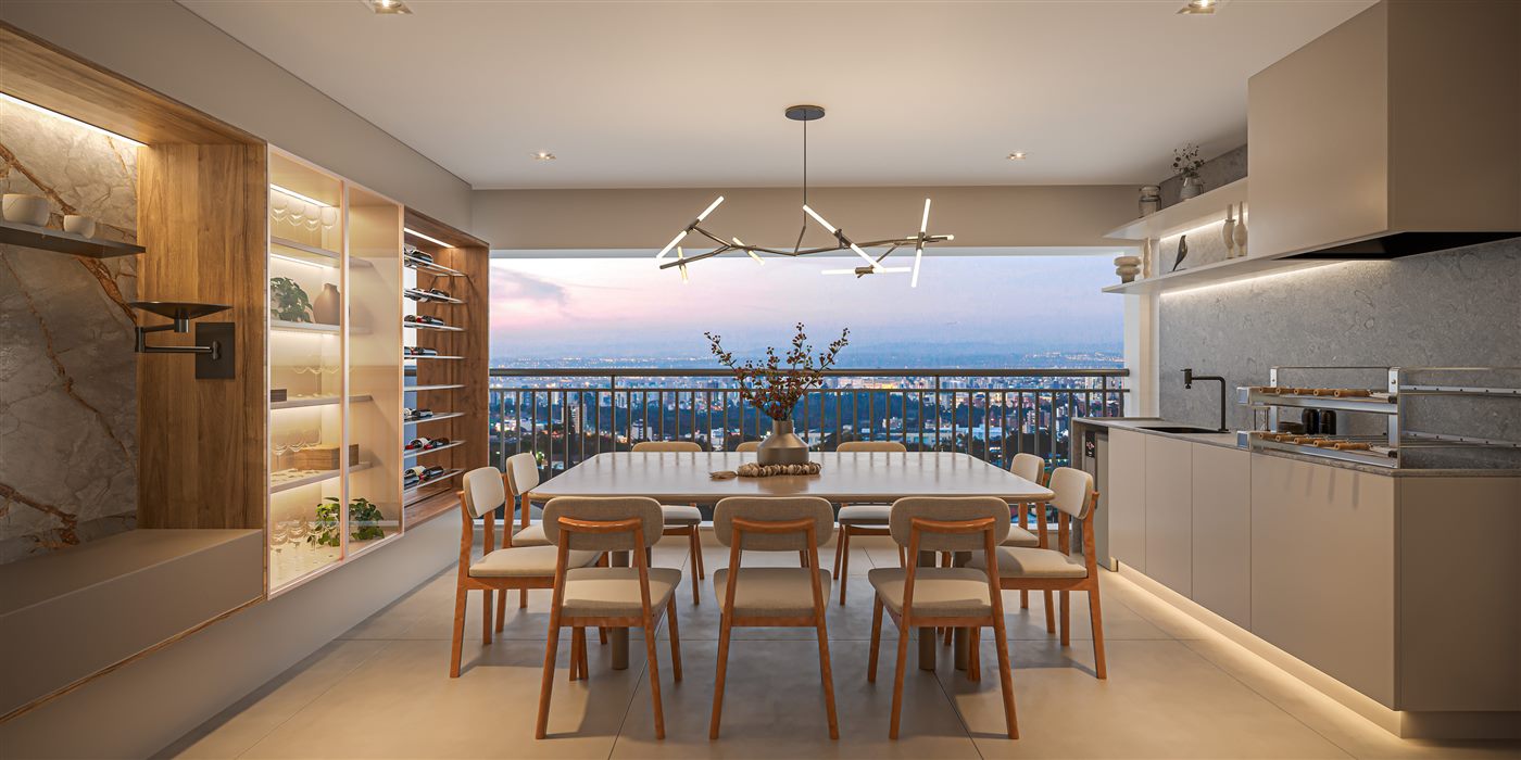 Terraço do apartamento decorado de 155 m², 3 suítes, com lavabo, The Grand Padre Adelino