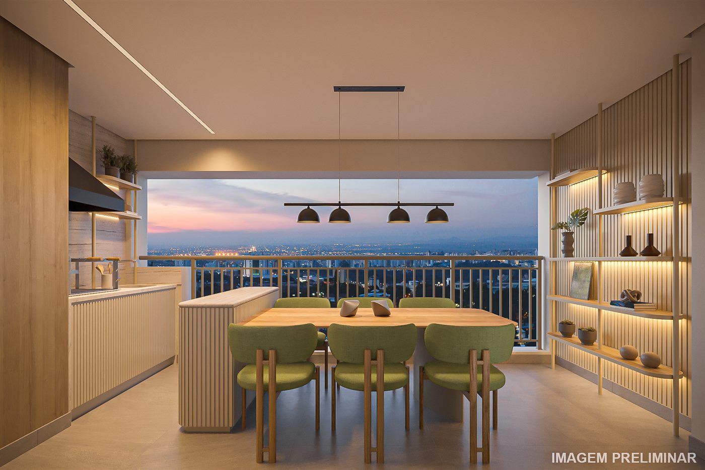 Terraço do apartamento decorado de 79 m², 2 dormitórios com 1 suíte, Residences