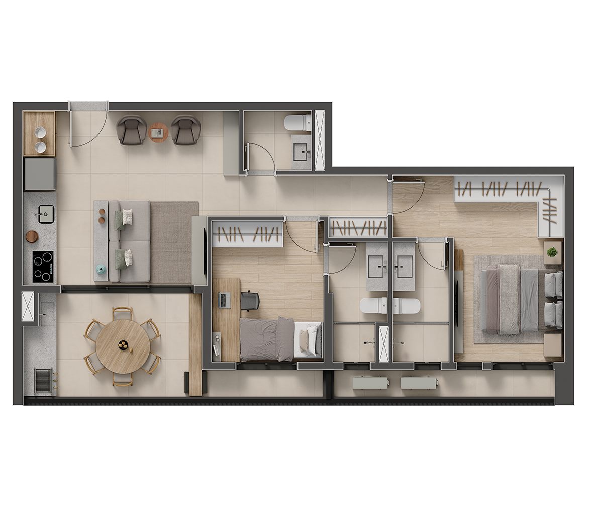Planta — 78 m², 2 suítes, com lavabo