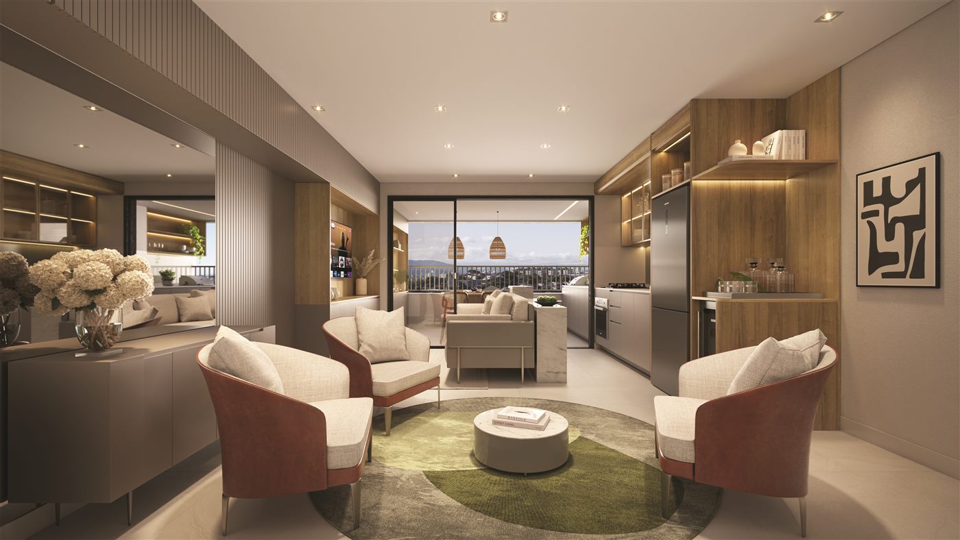 Living do apartamento decorado de 69 m²