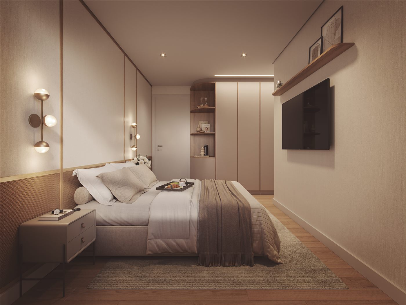 Suíte master do apartamento decorado de 69 m²