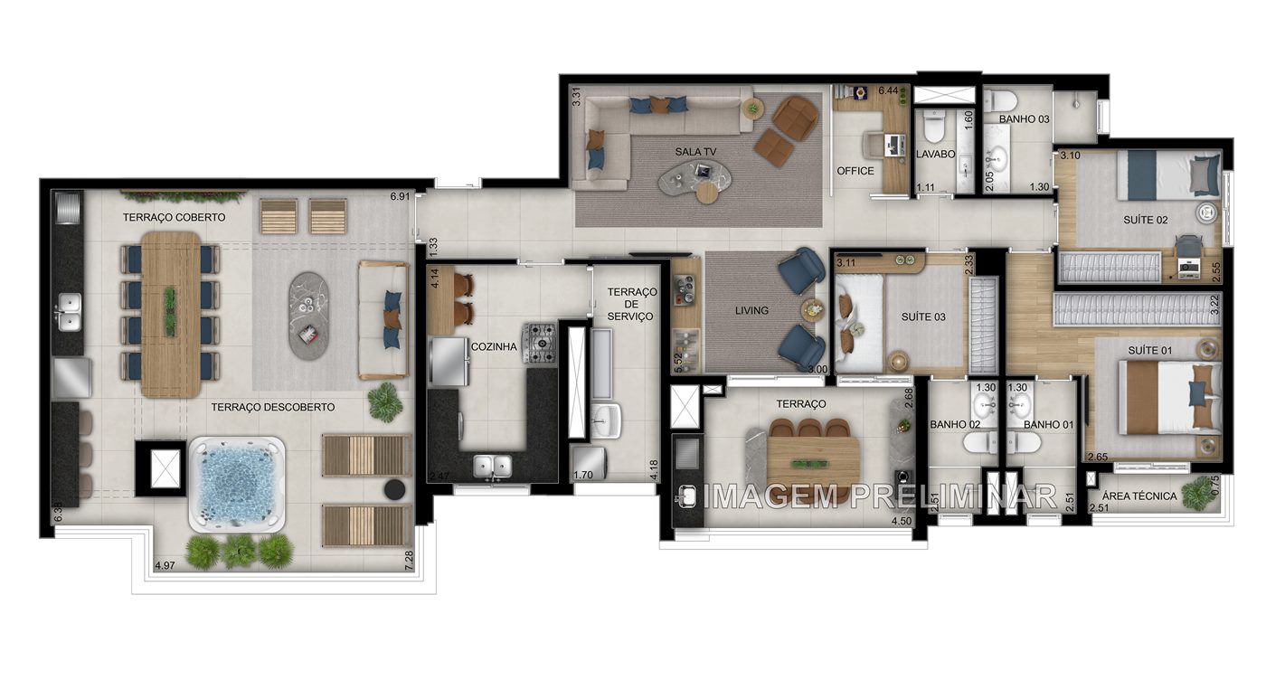 Planta — Penthouse 173,54 m², 3 suítes
