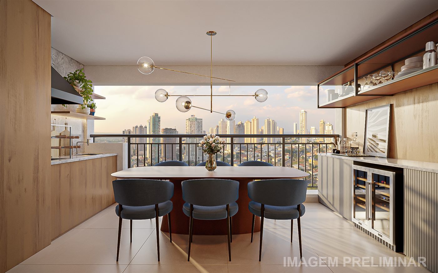 Terraço do apartamento decorado de 92,19 m², opção ampliada