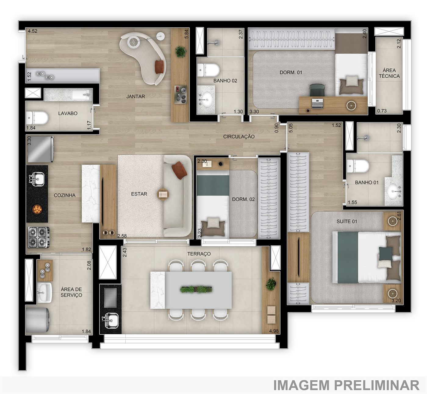 Planta — 91 m², 3 dormitórios (1 suíte), padrão, Home