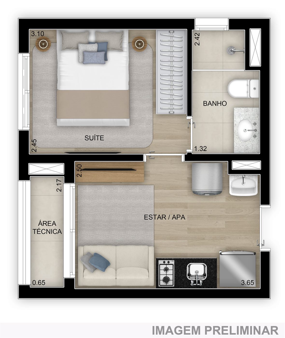Planta — 30 m², 1 suíte, Smart