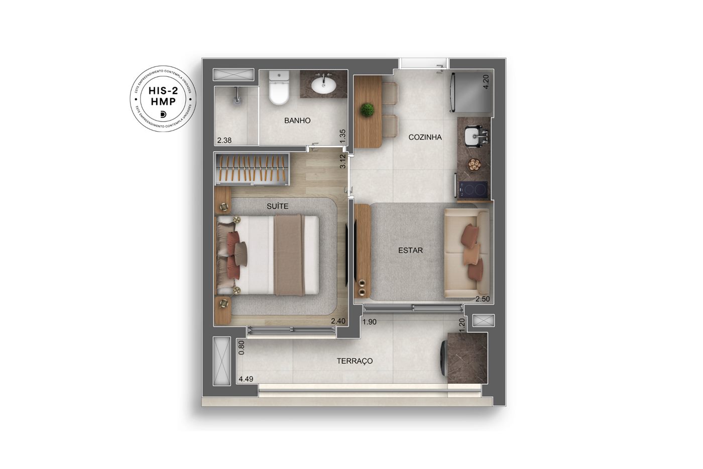 Planta — 31 m², 1 suíte